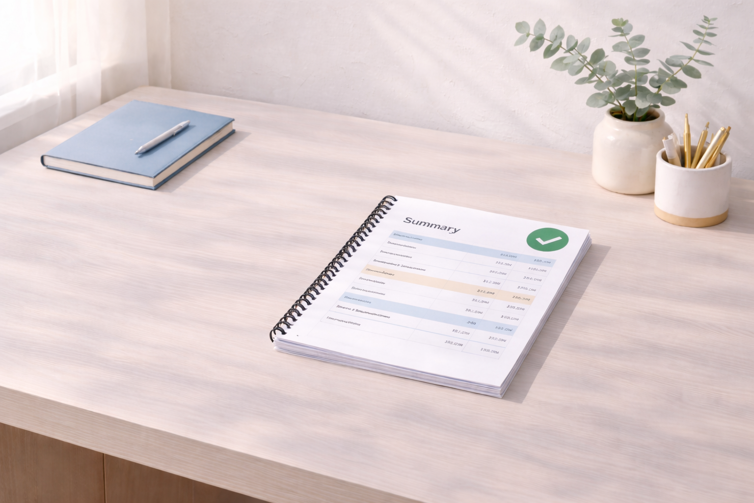 Financial summary report on desk